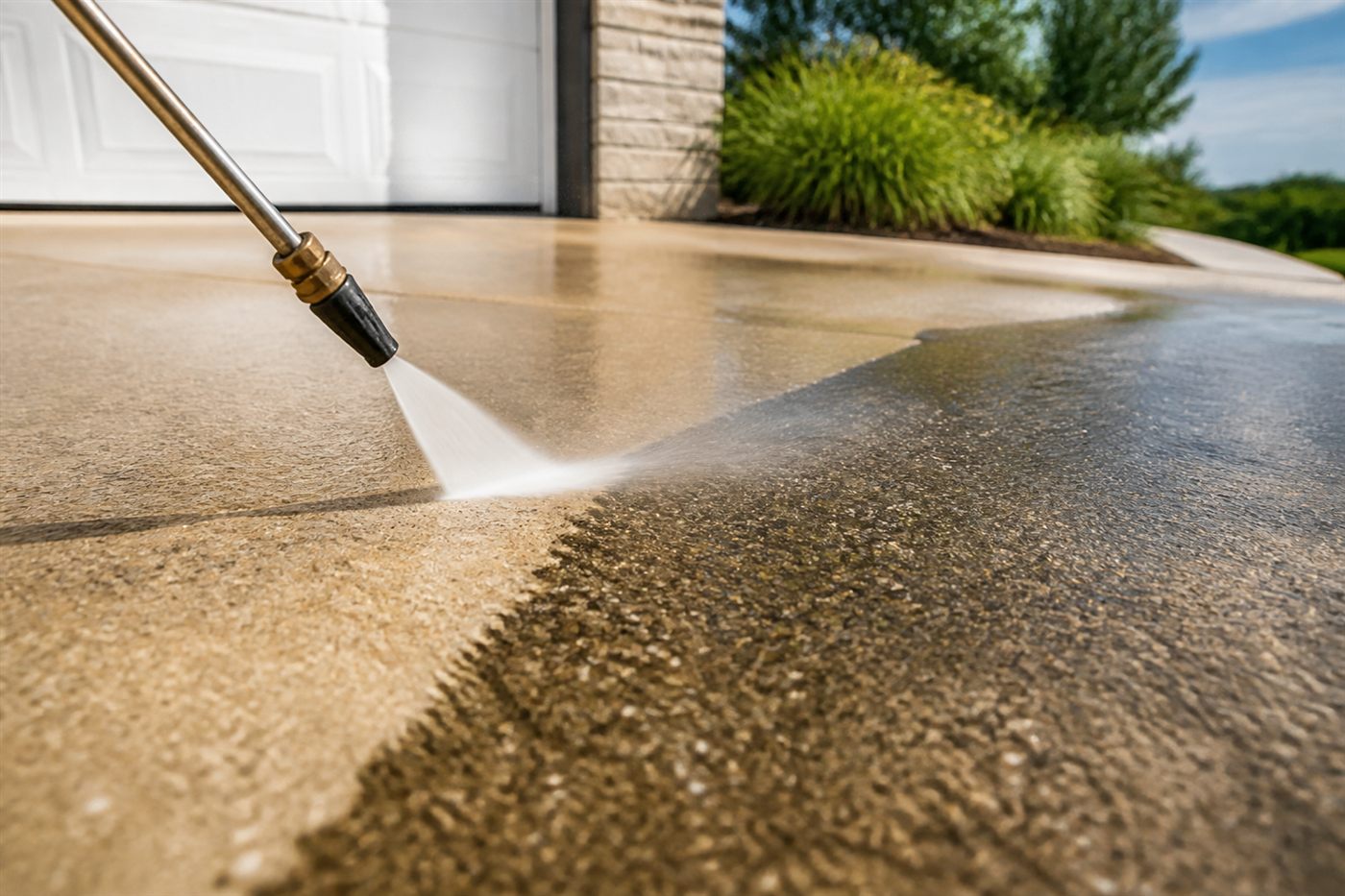 Pressure washing driveway service visual